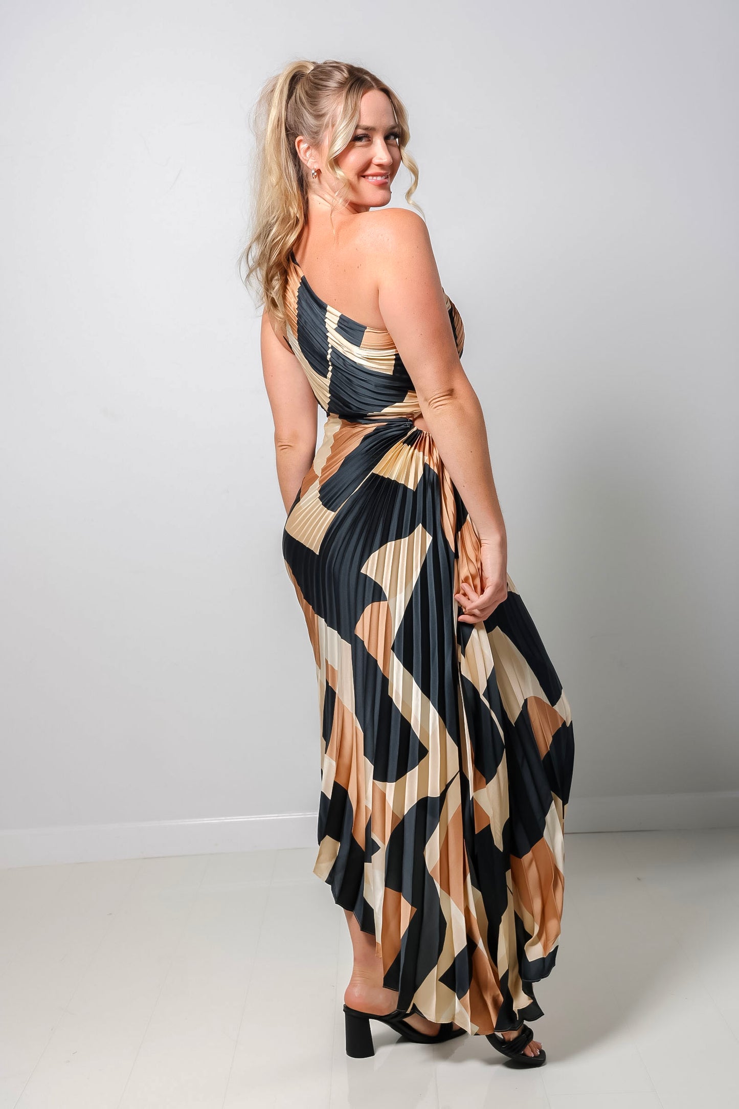 First Class Asymmetrical Pleated Maxi Dress