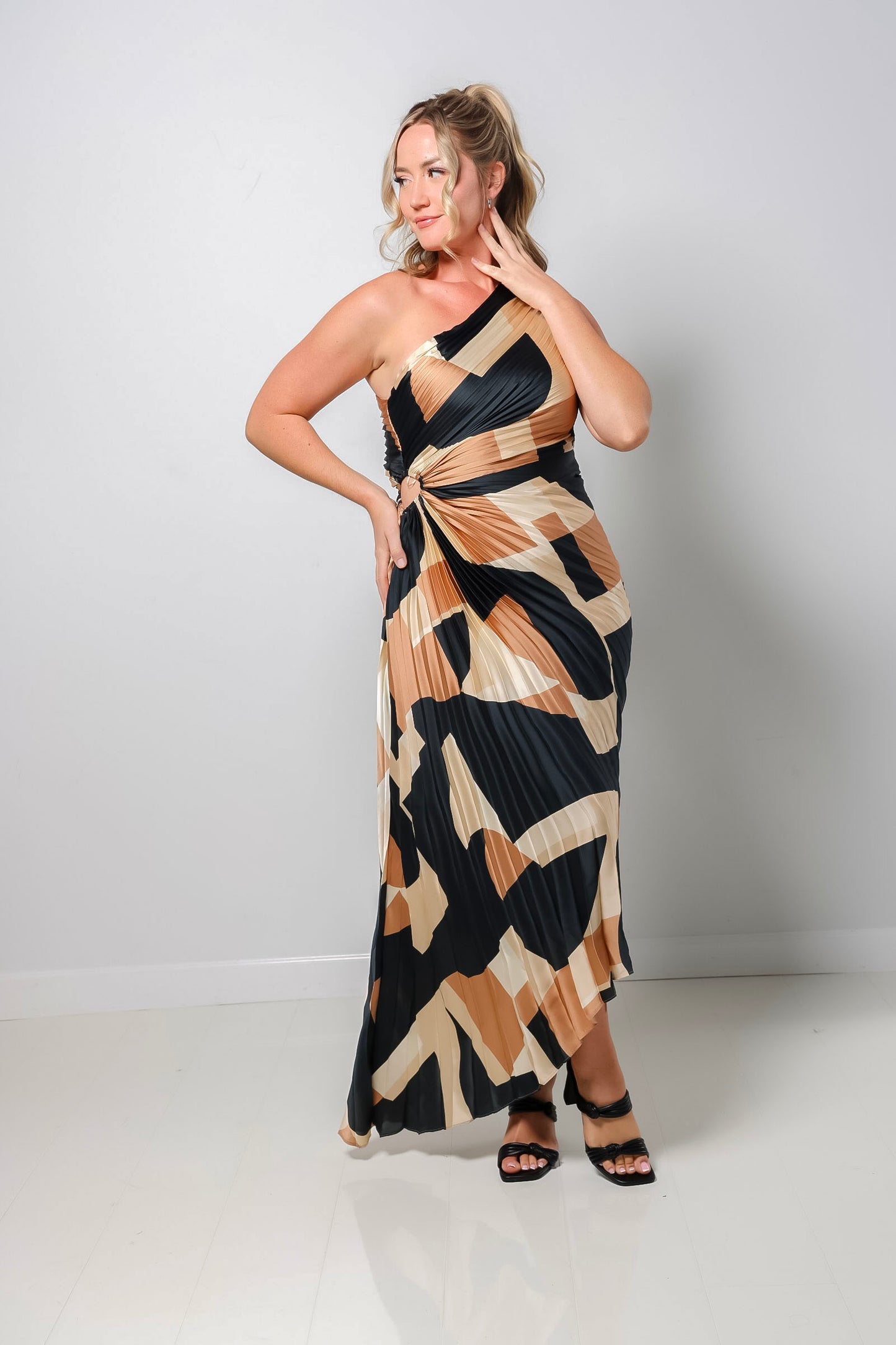 First Class Asymmetrical Pleated Maxi Dress