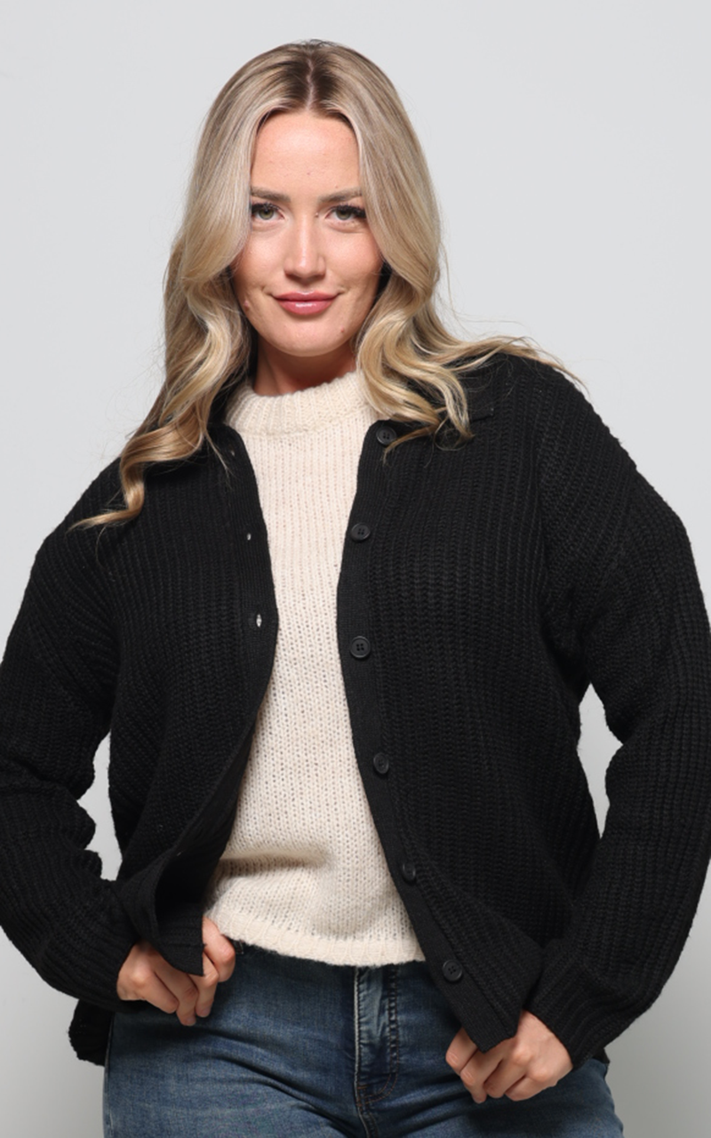 Lennie Button Up Sweater - Black