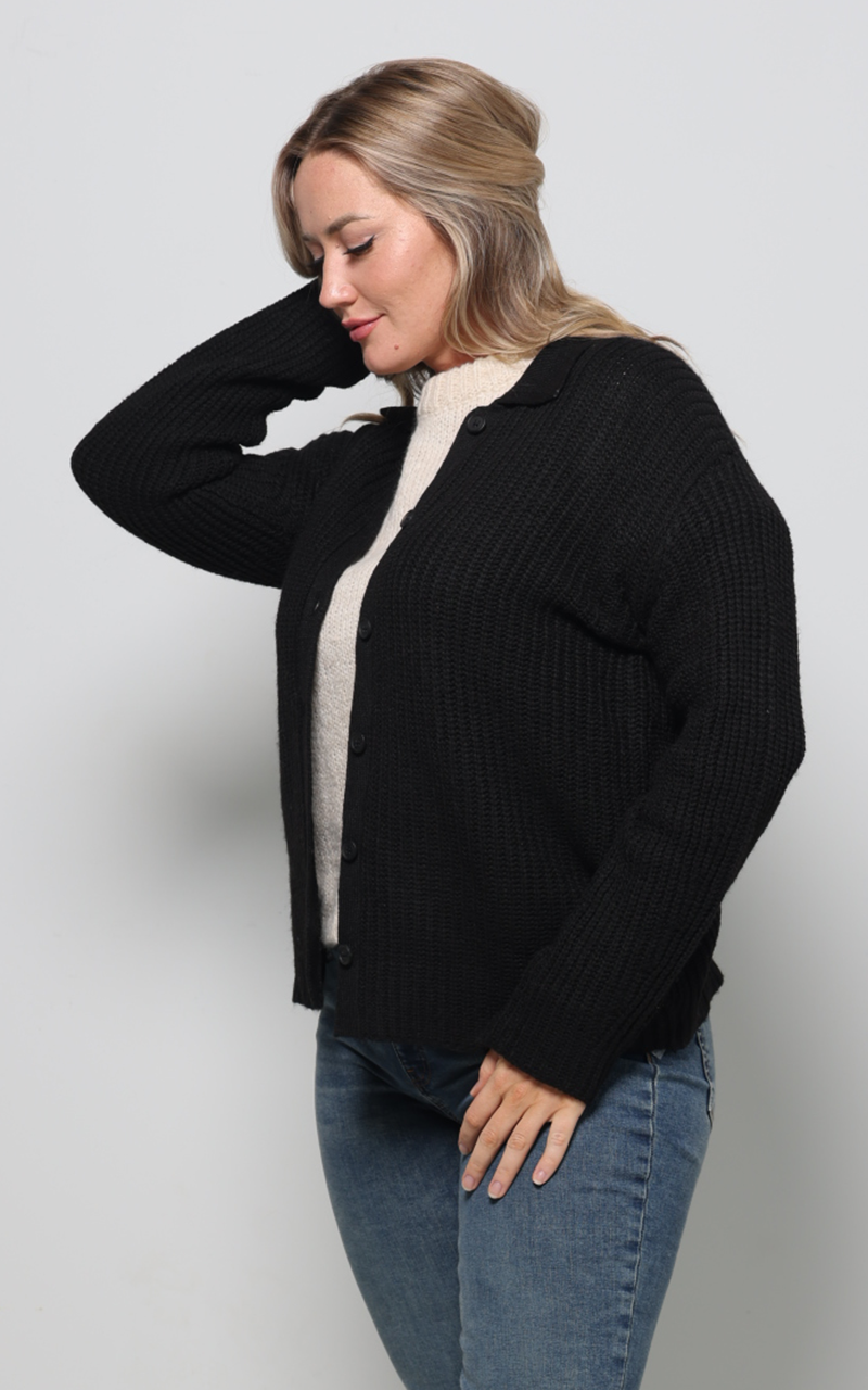 Lennie Button Up Sweater - Black