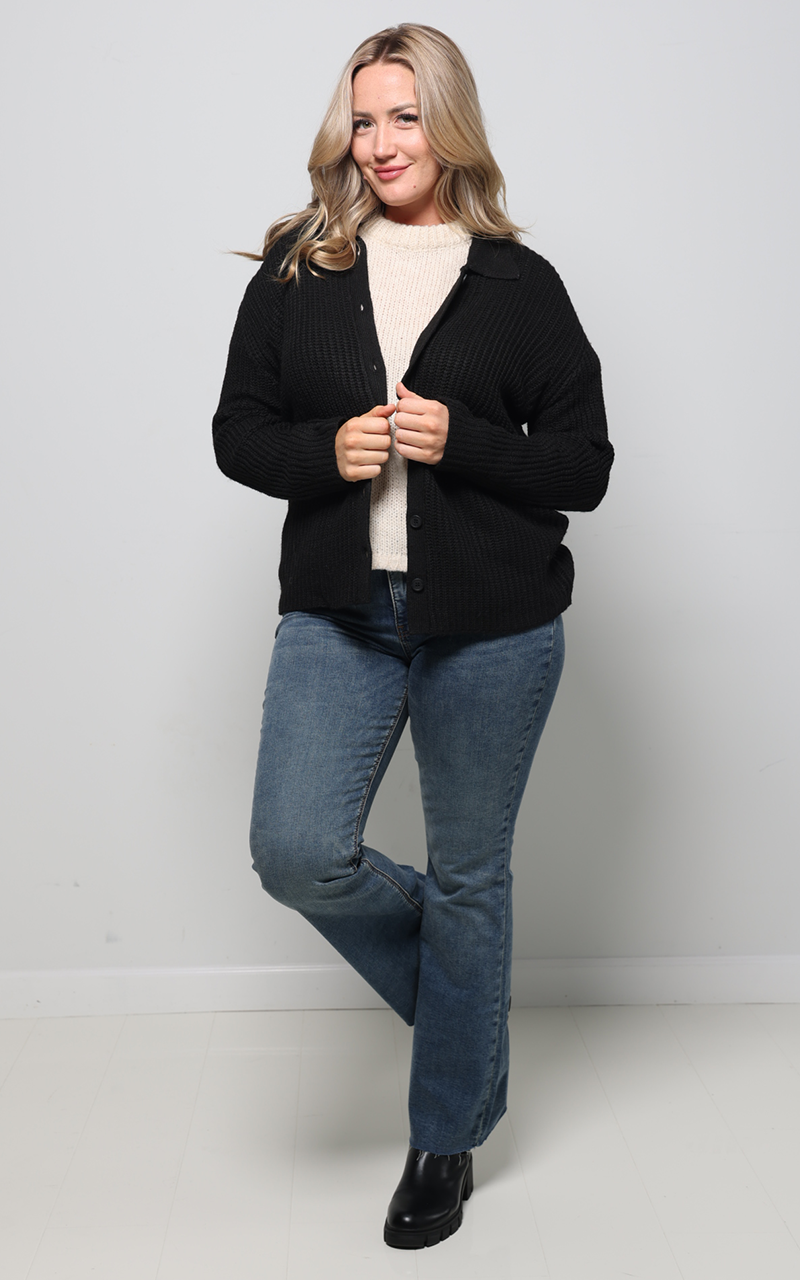 Lennie Button Up Sweater - Black