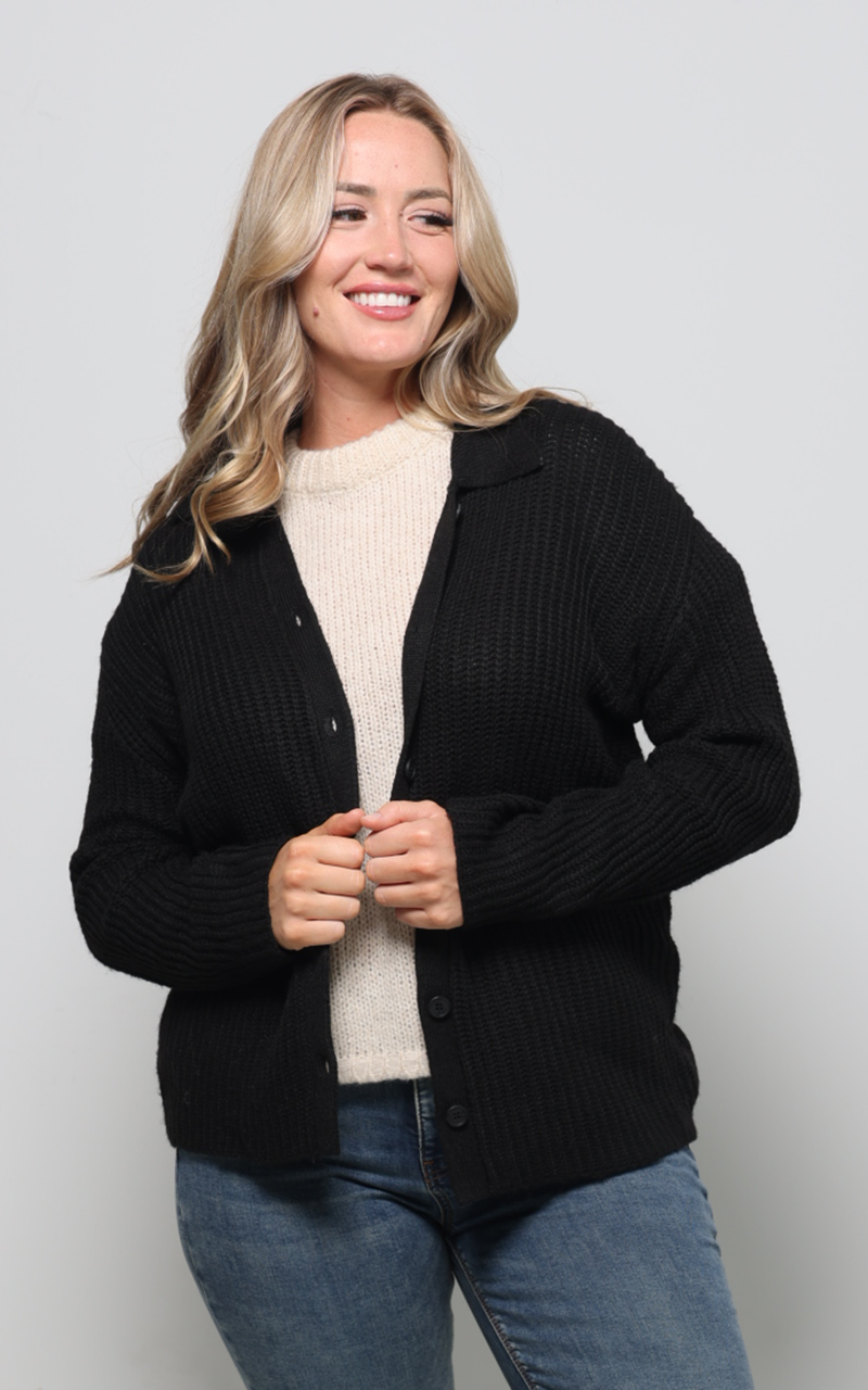 Lennie Button Up Sweater - Black