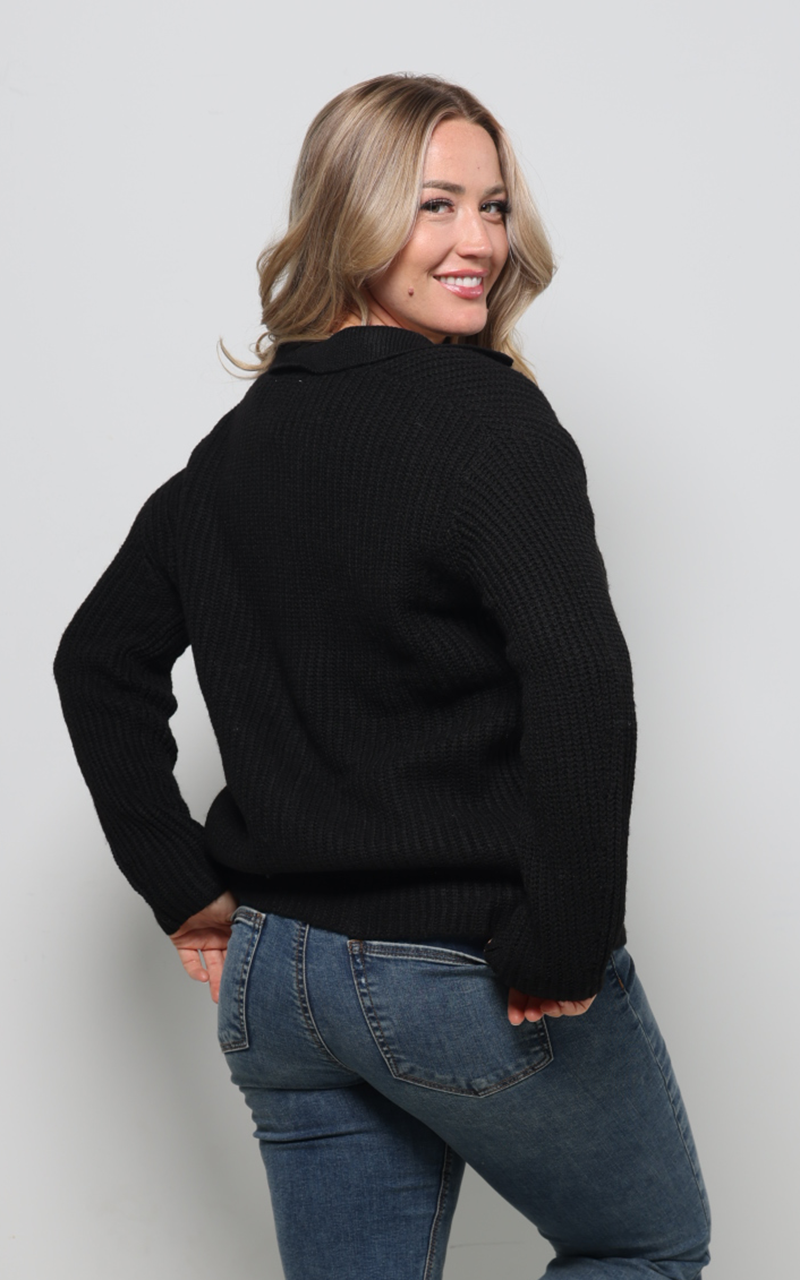 Lennie Button Up Sweater - Black