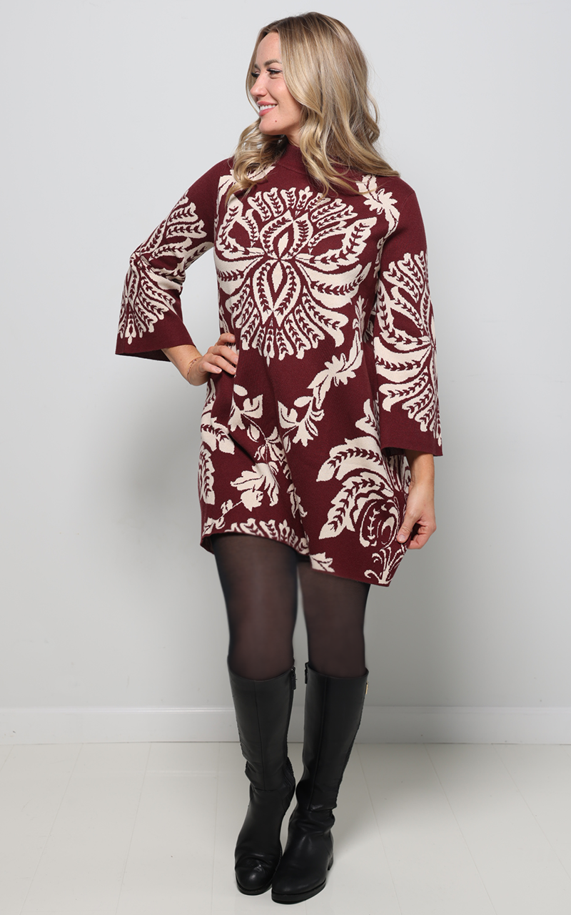 Abstract Sweater Dress - Burgundy