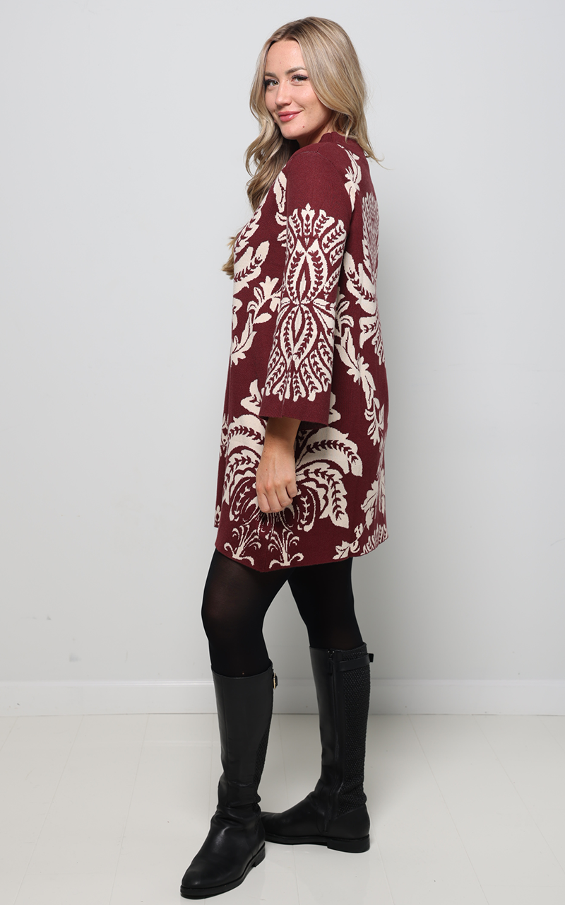 Abstract Sweater Dress - Burgundy