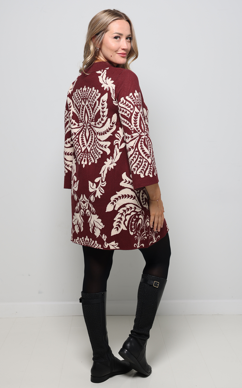 Abstract Sweater Dress - Burgundy