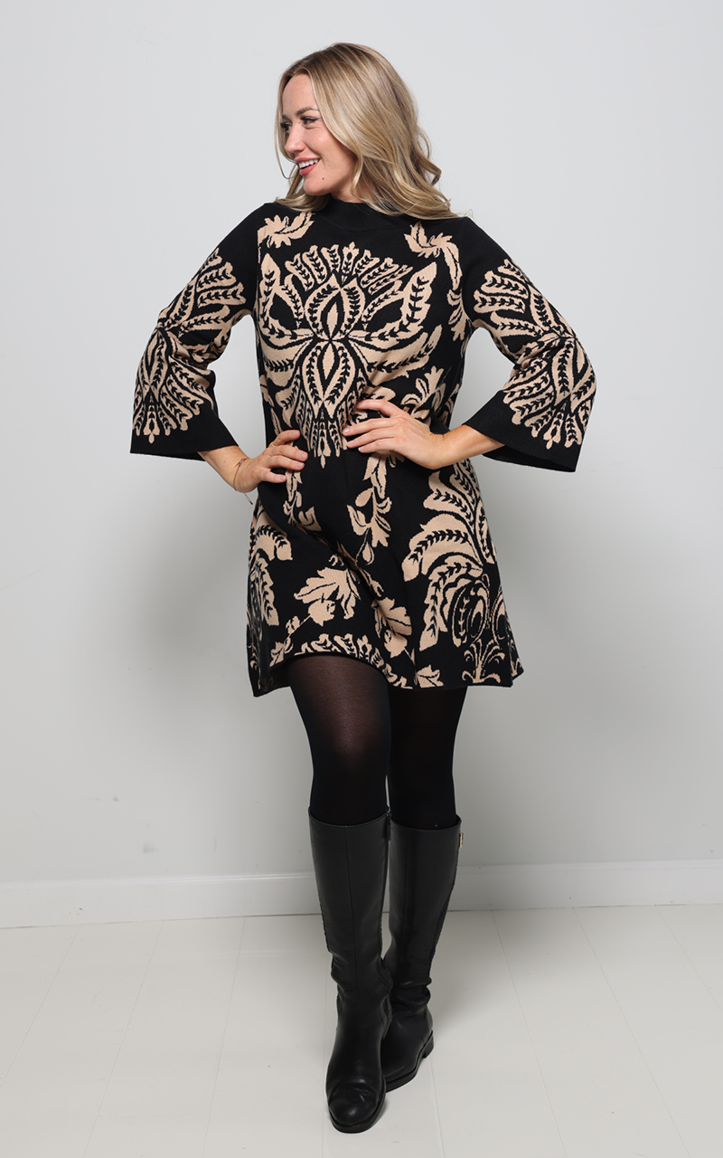 Abstract Sweater Dress - Black