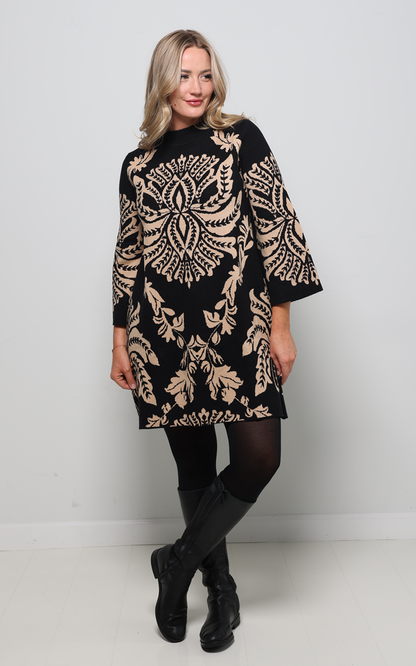 Abstract Sweater Dress - Black