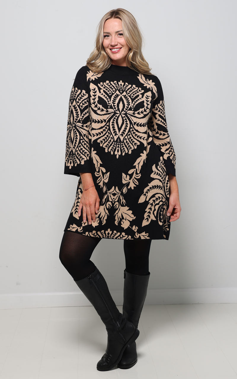 Abstract Sweater Dress - Black