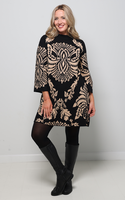 Abstract Sweater Dress - Black