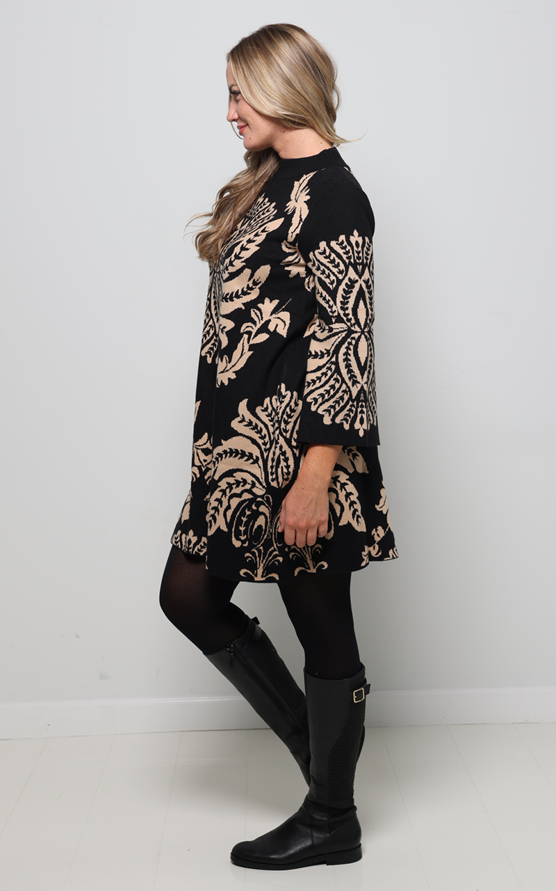Abstract Sweater Dress - Black