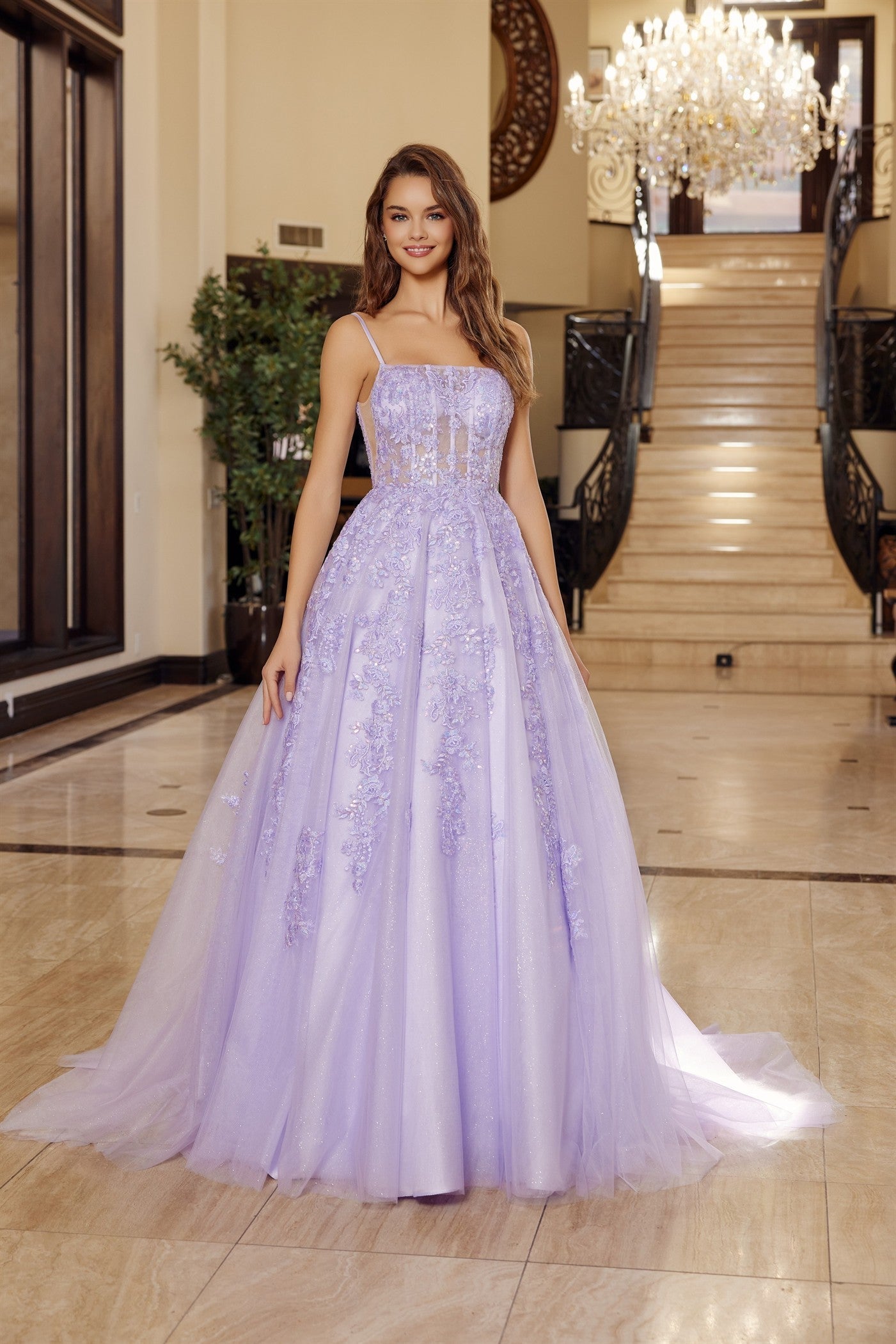 lilac ball gown prom dress