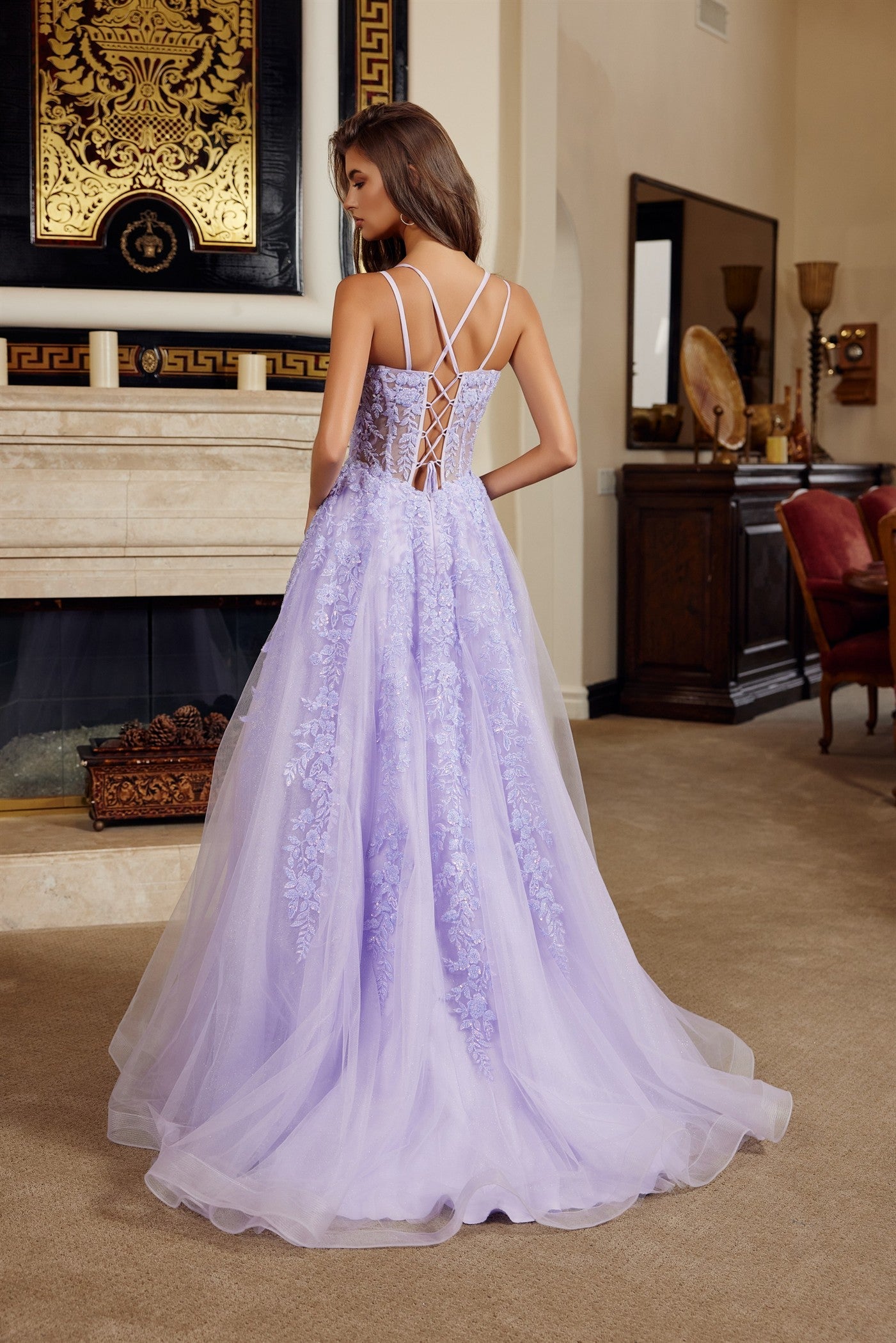 lilac long prom dress