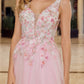Embroidered pink floral prom dress 