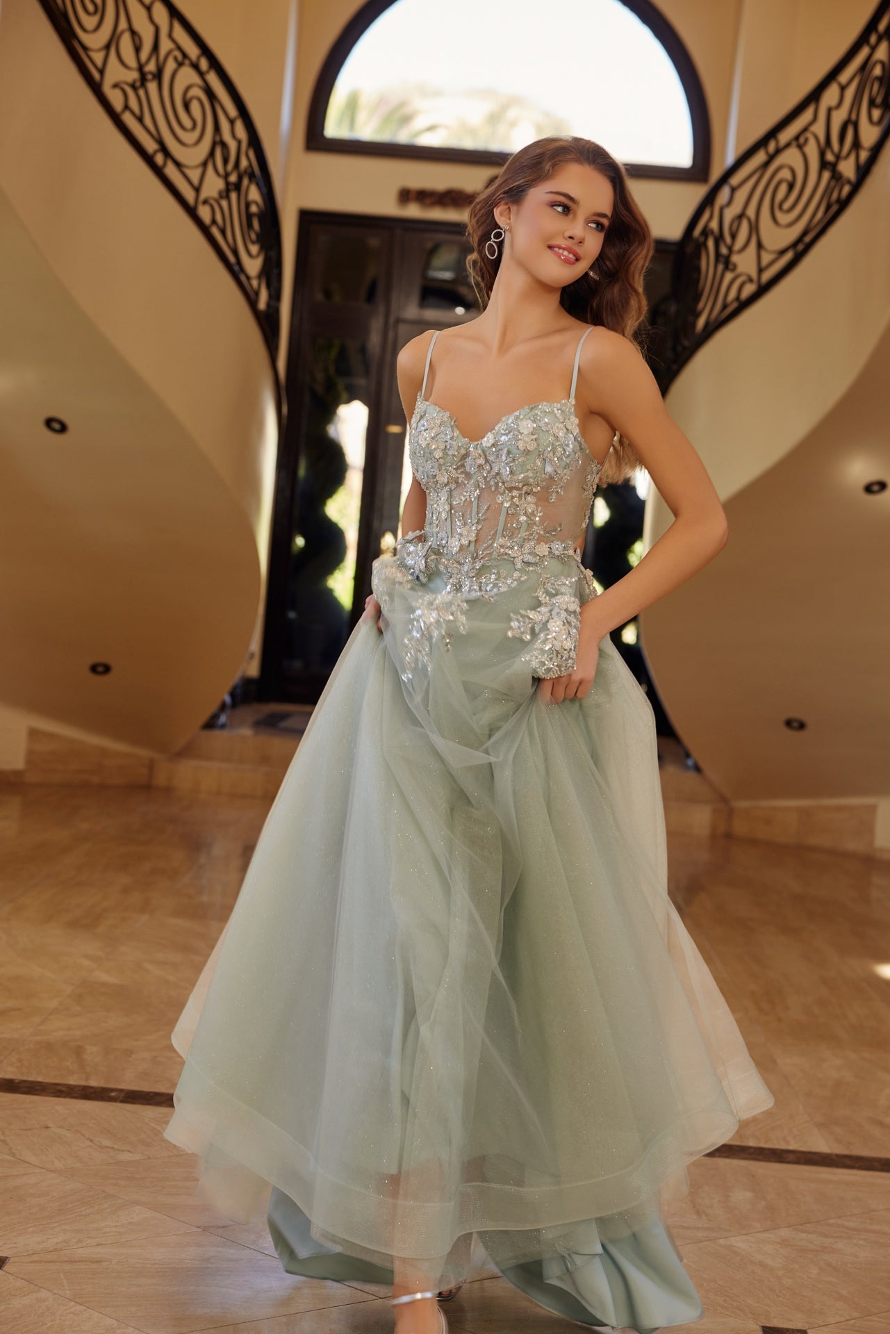 sage green prom dress