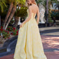 yellow jacquard prom dress