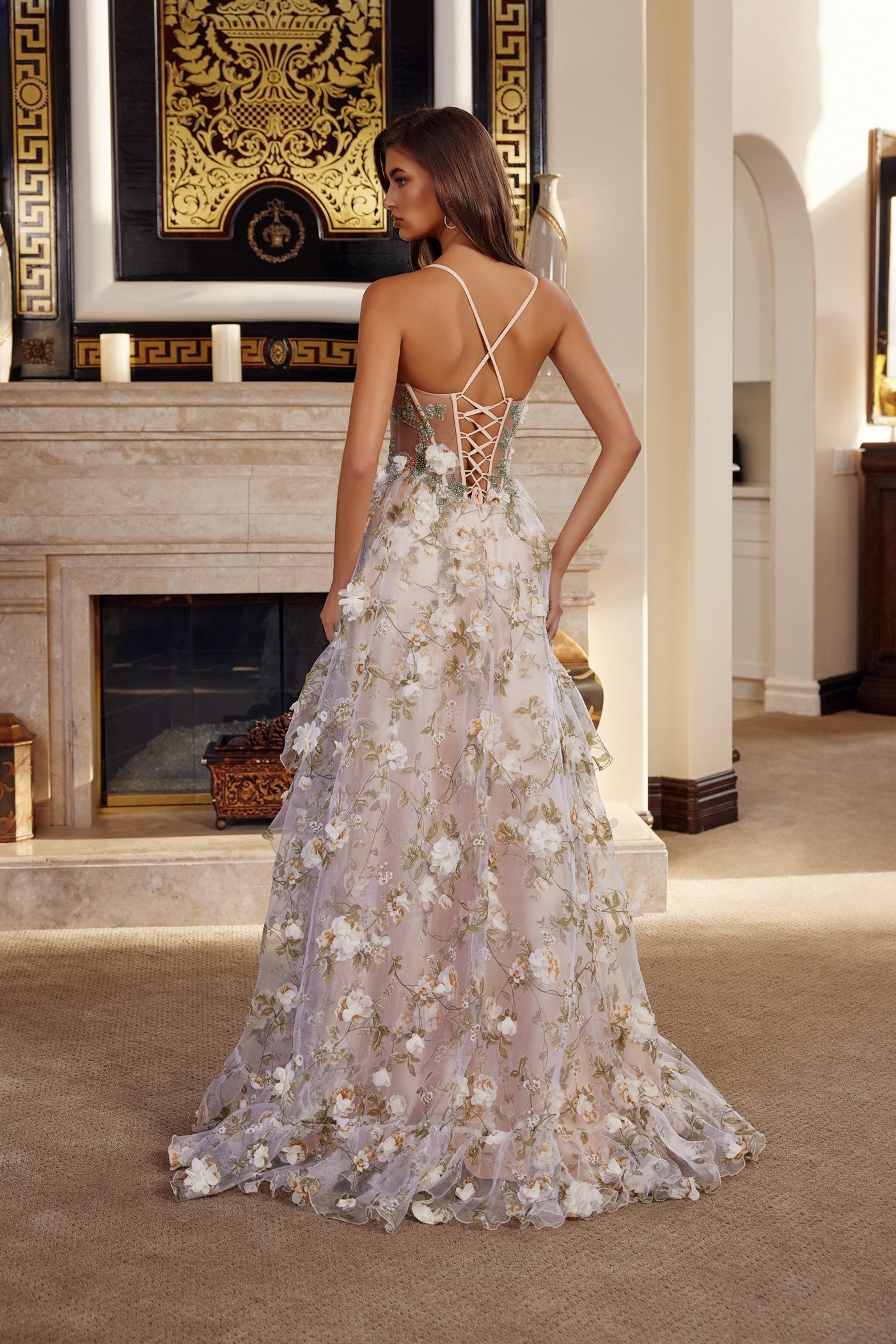 champagne prom dress