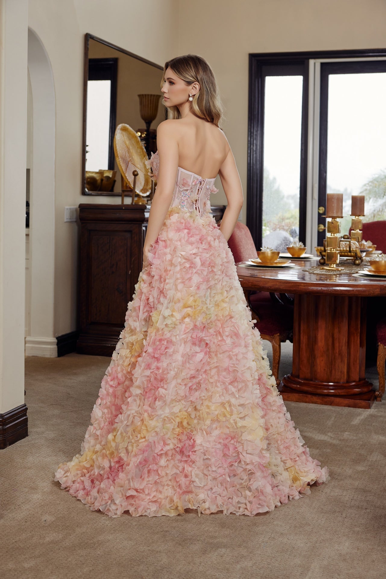 yellow/orange tulle prom dress