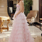 Pink layered prom dress