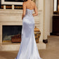 Satin Strapless Prom Dress with Embroidered Bodice