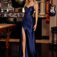 Fitted Shiny Satin Prom Dress with Spaghetti Straps