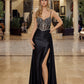 Prom Dress with Plunging V Neckline and Sheer Waist