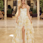 yellow ruffle prom dress