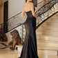 Shiny Satin Strapless Prom Dress with Full Beaded Bustline
