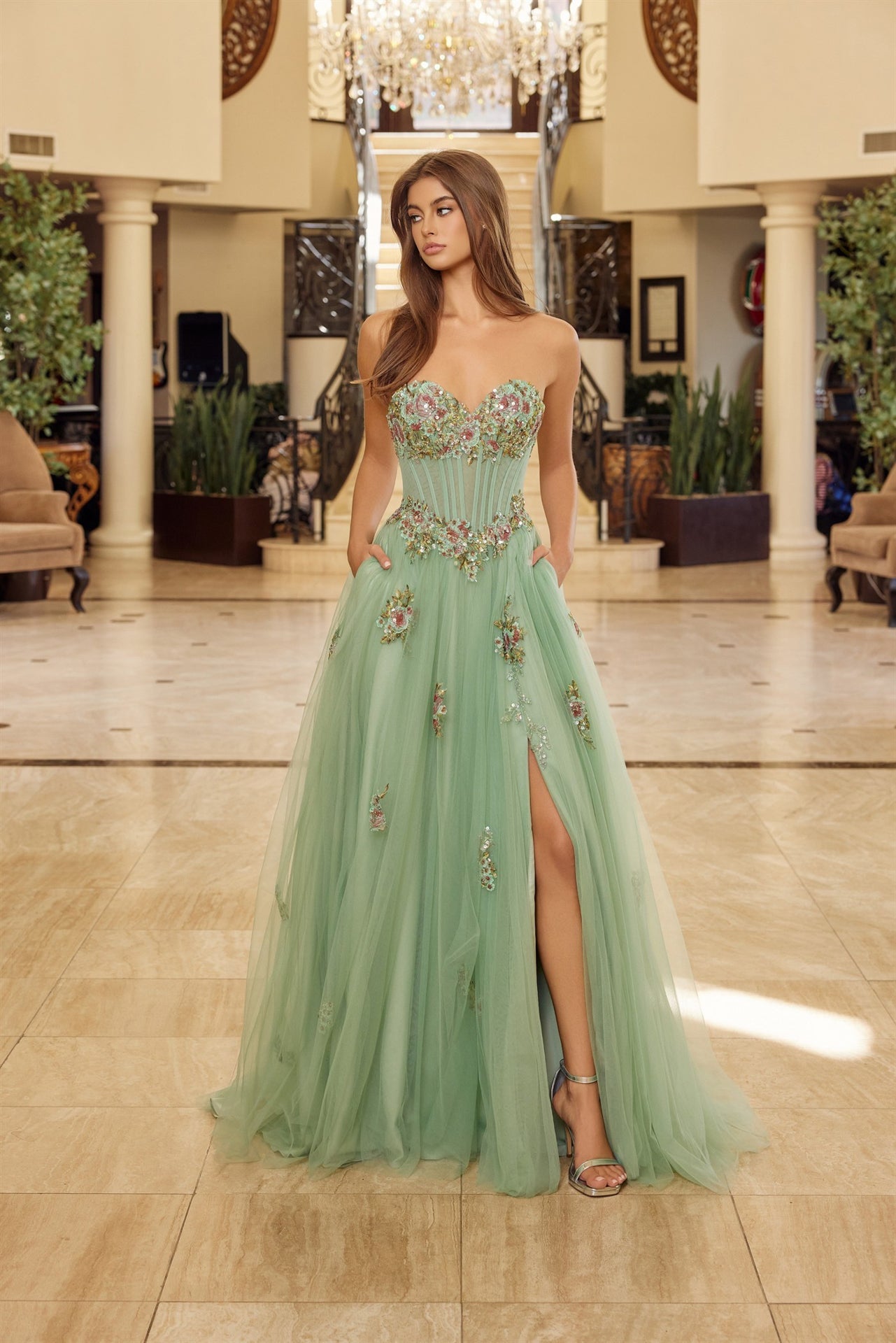 sage tull ball gown