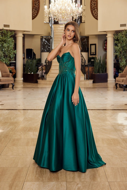 green shiny satin prom dress
