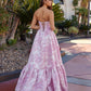 pink jacquard prom dress