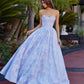 blue jacquard prom dress