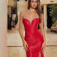 Shiny Satin Strapless Gown with Beaded Plunge, High Slit & Train | Formal Society