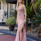 Shiny Satin Prom Dress with Plunging Neckline