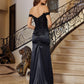 Off the Shoulder Applique Bodice Prom Dress