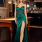 Satin Strapless Prom Dress with Embroidered Bodice
