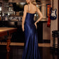 Fitted Shiny Satin Prom Dress with Spaghetti Straps