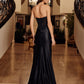 Prom Dress with Plunging V Neckline and Beaded Bodice