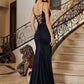 Glitter Stretch Satin Prom Dress with Spaghetti Straps