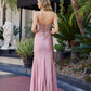 Shiny Satin Prom Dress with Plunging Neckline