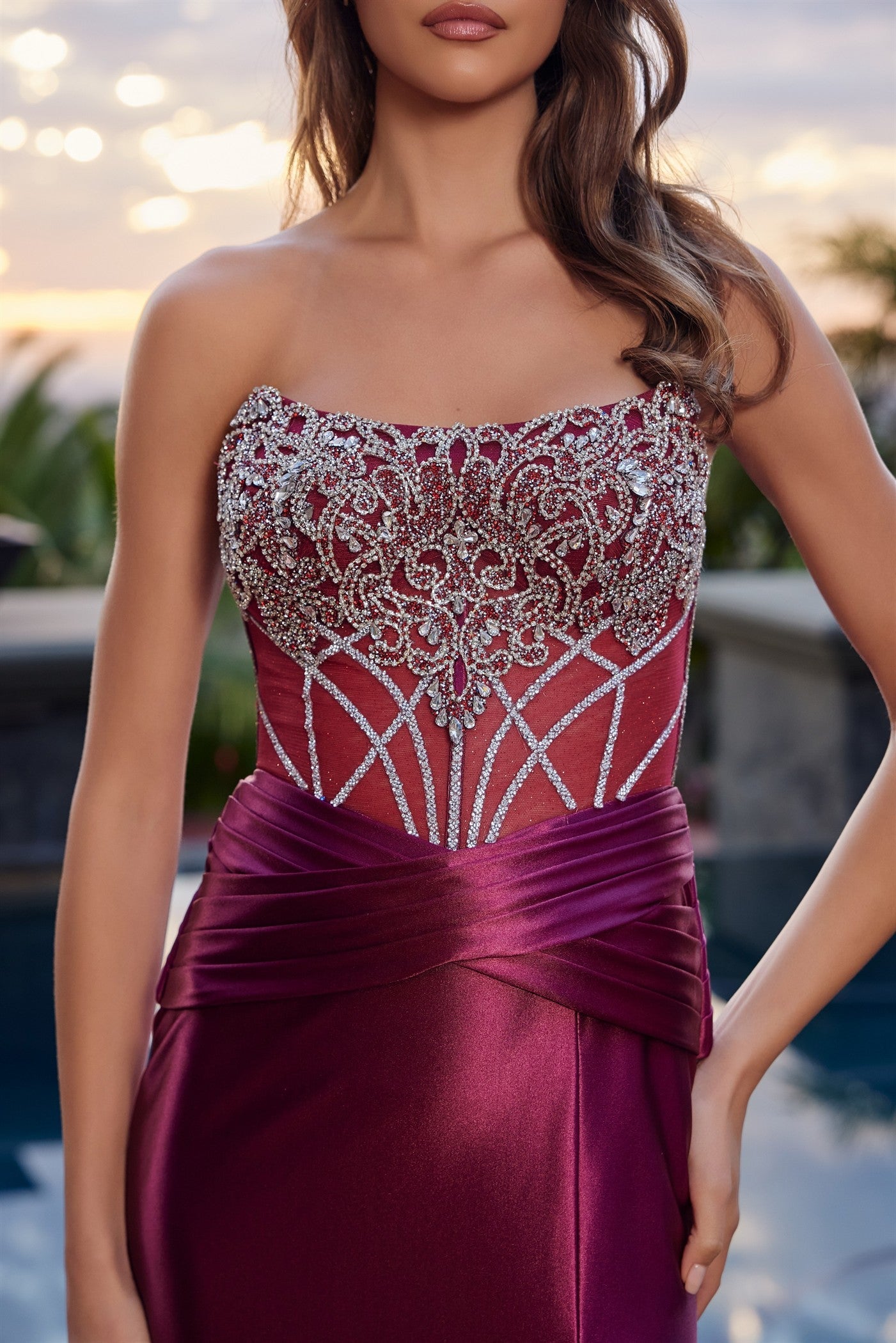 Strapless Beadwork Bodice Prom Dress