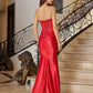 Shiny Satin Strapless Prom Dress with Full Beaded Bustline