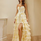 Yellow chiffon prom dress
