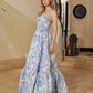 blue jacquard prom dress