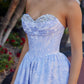blue jacquard prom dress