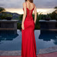 Stretch Satin V Neckline Prom Dress with Spaghetti Straps