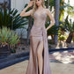 Prom Dress with Plunging V Neckline and Beaded Bodice