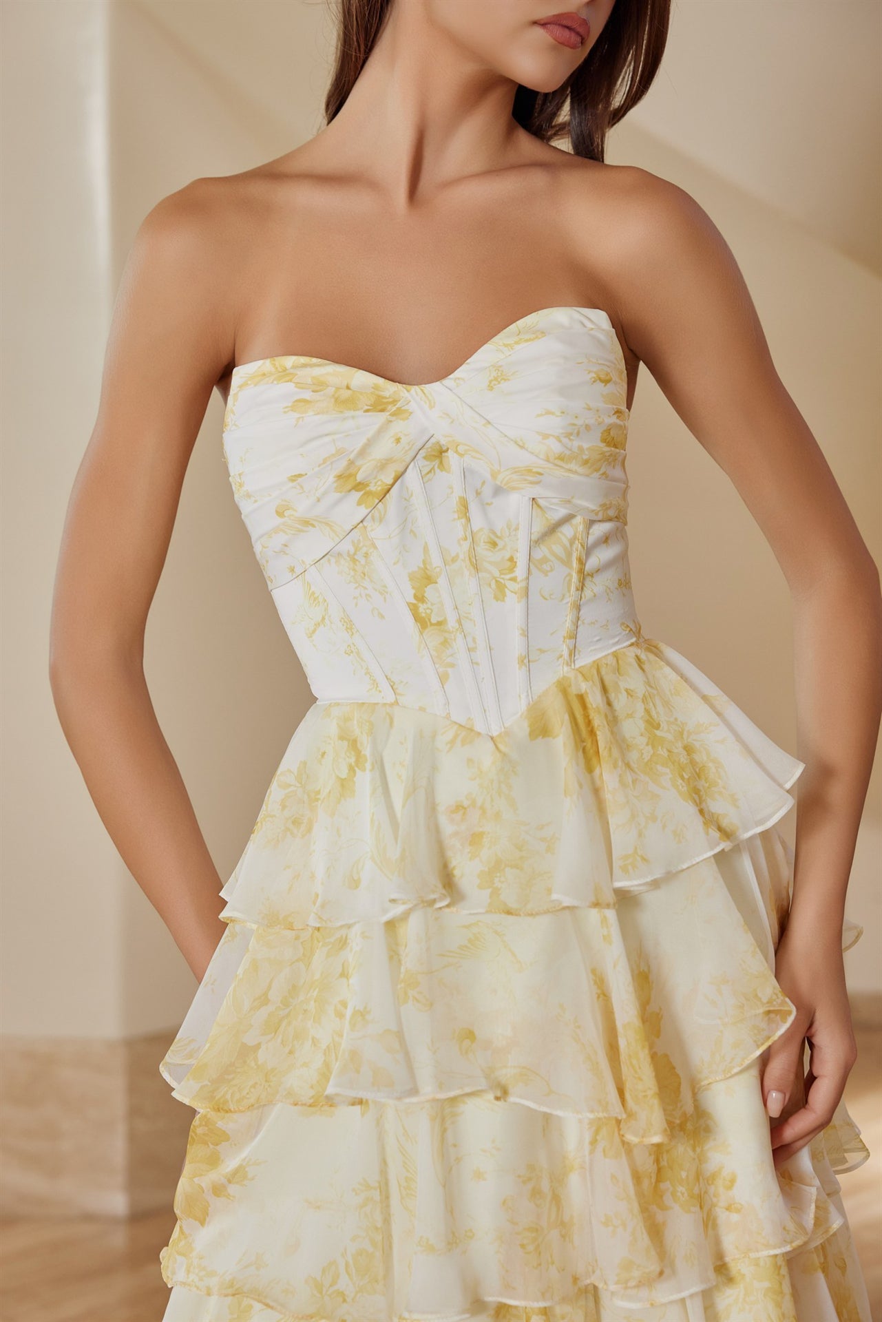 Yellow chiffon prom dress