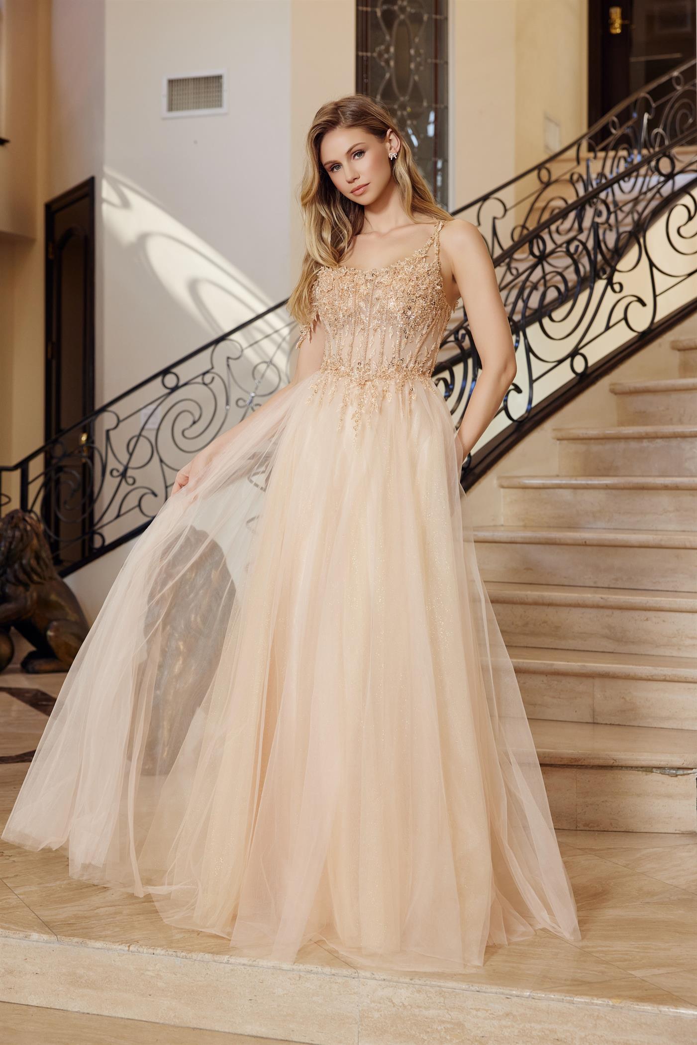 gold floral ball gown