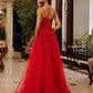 Red fit and flare prom dress